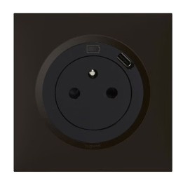 Legrand - Prise 2P+T Surface avec prise USB Type-C Dooxie avec Plaque de finition carrée - Finition noir mat - Réf : 600541-P