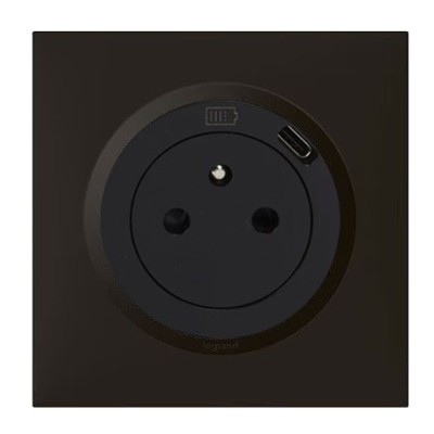Legrand - Prise 2P+T Surface avec prise USB Type-C Dooxie avec Plaque de finition carrée - Finition noir mat - Réf : 600541-P