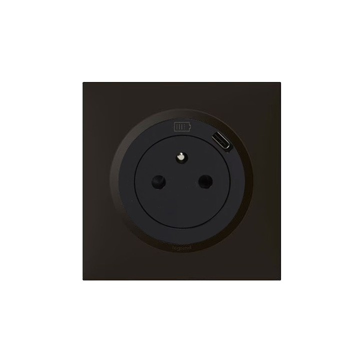 Legrand - Prise 2P+T Surface avec prise USB Type-C Dooxie avec Plaque de finition carrée - Finition noir mat - Réf : 600541-P