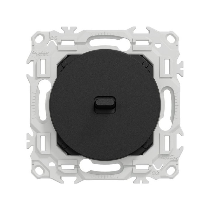 Schneider Odace - va-et-vient ou poussoir à levier avec plaque de finition - 10AX - noir onyx - Réf : S940203-P