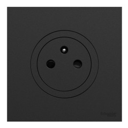 Schneider Odace - Prise 2P+T affleurante avec plaque de finition - bornes automatiques - noir onyx - Réf : S940052-P