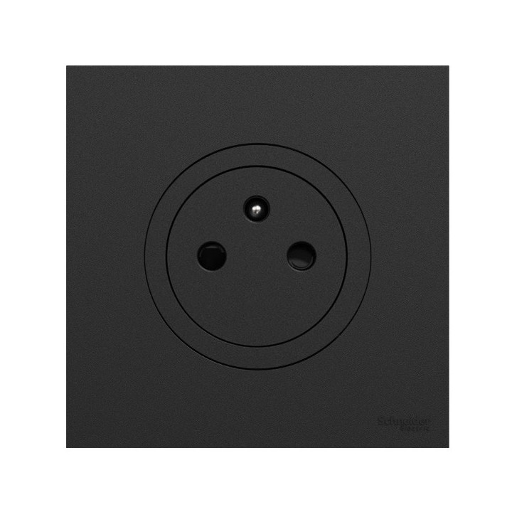 Schneider Odace - Prise 2P+T affleurante avec plaque de finition - bornes automatiques - noir onyx - Réf : S940052-P