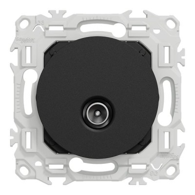 Schneider Odace - prise TV simple mâle - sortie coaxiale - avec plaque de finition - noir onyx - Réf : S940445-P