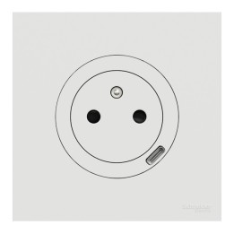 Schneider Odace - prise 2P+T affleurante + chargeur USB-C 18W avec plaque de finition - blanc craie - Réf : S920042-P