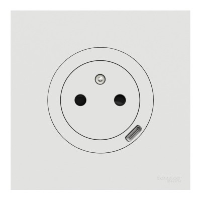 Schneider Odace - prise 2P+T affleurante + chargeur USB-C 18W avec plaque de finition - blanc craie - Réf : S920042-P