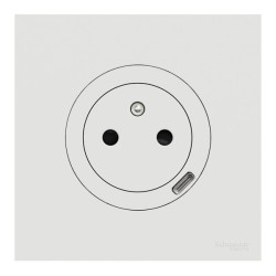 Schneider Odace - prise 2P+T affleurante + chargeur USB-C 18W avec plaque de finition - blanc craie - Réf : S920042-P