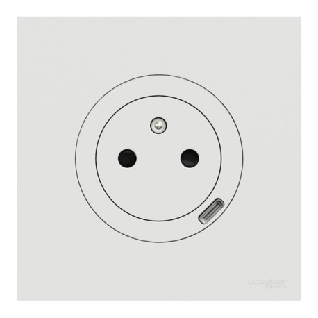 Schneider Odace - prise 2P+T affleurante + chargeur USB-C 18W avec plaque de finition - blanc craie - Réf : S920042-P