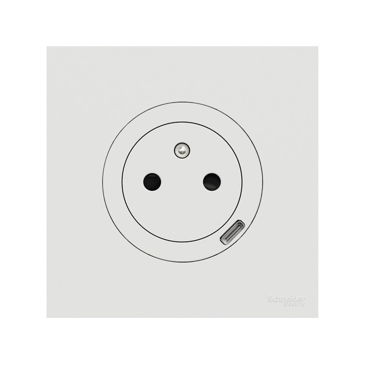 Schneider Odace - prise 2P+T affleurante + chargeur USB-C 18W avec plaque de finition - blanc craie - Réf : S920042-P