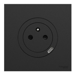 Schneider Odace - prise 2P+T affleurante + chargeur USB-C 18W avec plaque de finition - noir onyx - Réf : S940042-P