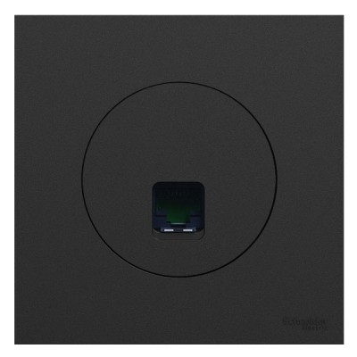 Schneider Odace - prise RJ45 avec plaque de finition - Cat6 UTP grade 1 à 2 - noir onyx - Réf : S940475-P