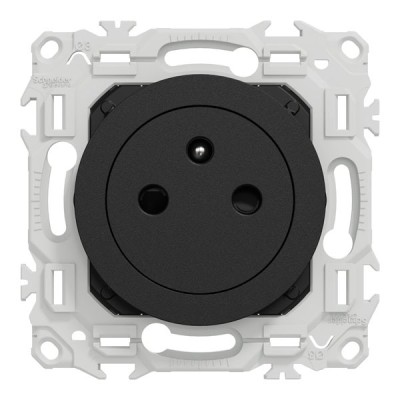 Schneider Odace - Prise 2P+T affleurante noir onyx - avec plaque titane Architecte - bornes automatiques - Réf : S940052-PA