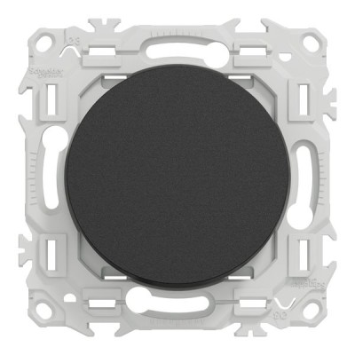 Schneider Odace - va-et-vient ou poussoir noir onyx - 10AX - avec plaque métal laiton - Réf : S940204-PL