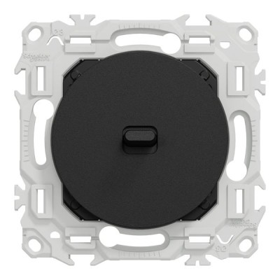 Schneider Odace - va-et-vient ou poussoir à levier noir onyx - 10AX - avec plaque métal titane - Réf : S940203-PT