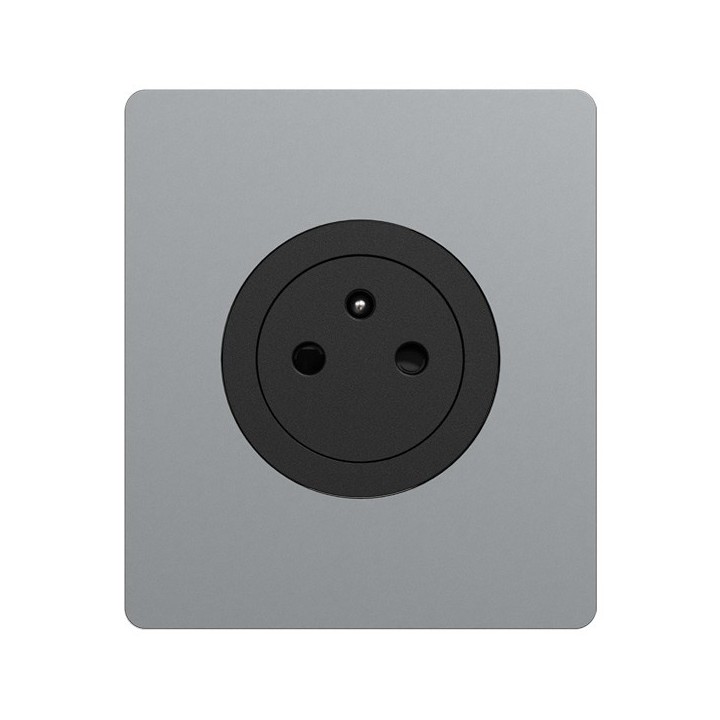 Schneider Odace - Prise 2P+T affleurante noir onyx - avec plaque titane Architecte - bornes automatiques - Réf : S940052-PA