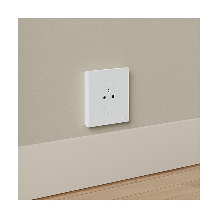 Schneider Odace - Prise 2P+T affleurante avec plaque de finition - bornes automatiques - blanc craie - Réf : S920052-P
