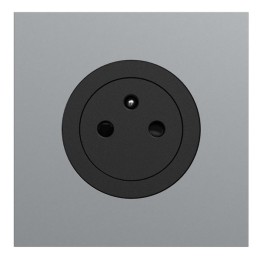Schneider Odace - Prise 2P+T affleurante noir onyx - avec plaque métal titane - bornes automatiques - Réf : S940052-PT
