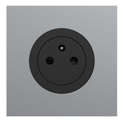 Schneider Odace - Prise 2P+T affleurante noir onyx - avec plaque métal titane - bornes automatiques - Réf : S940052-PT