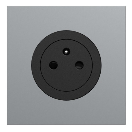 Schneider Odace - Prise 2P+T affleurante noir onyx - avec plaque métal titane - bornes automatiques - Réf : S940052-PT