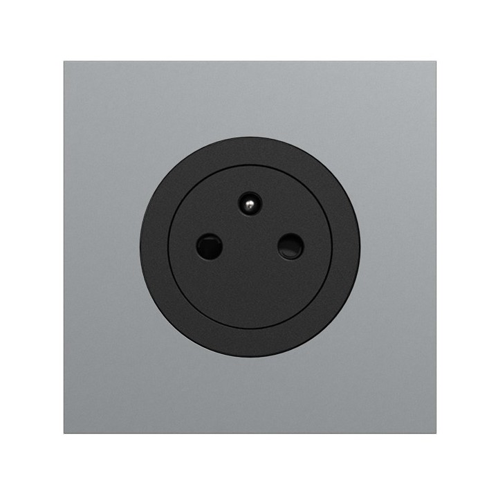Schneider Odace - Prise 2P+T affleurante noir onyx - avec plaque métal titane - bornes automatiques - Réf : S940052-PT